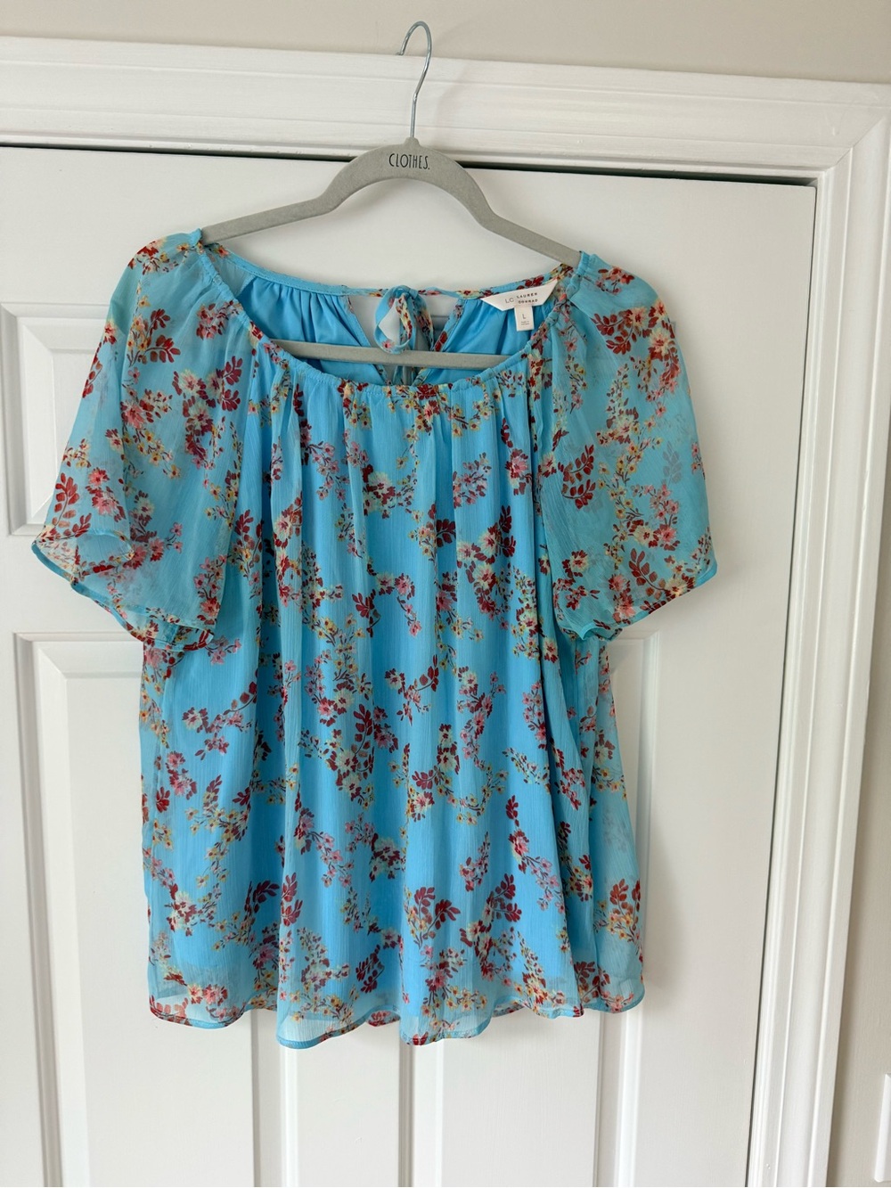 LC Lauren Conrad Blue Floral Short Sleeve Peasant Blouse